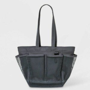 Grey Mesh Light Weight Shower Essentials Tote with Hook